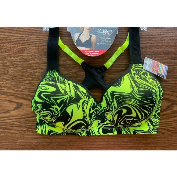 Danskin Now Medium Impact Sports Bra Size 34C Lime Green and Black W337B - Picture 1 of 2
